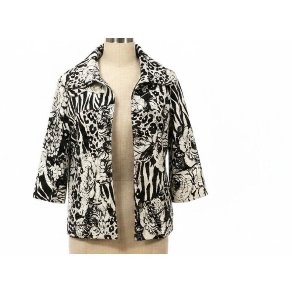 Just B Women Mixed Animal Floral Print Jacket Black White Size M‎